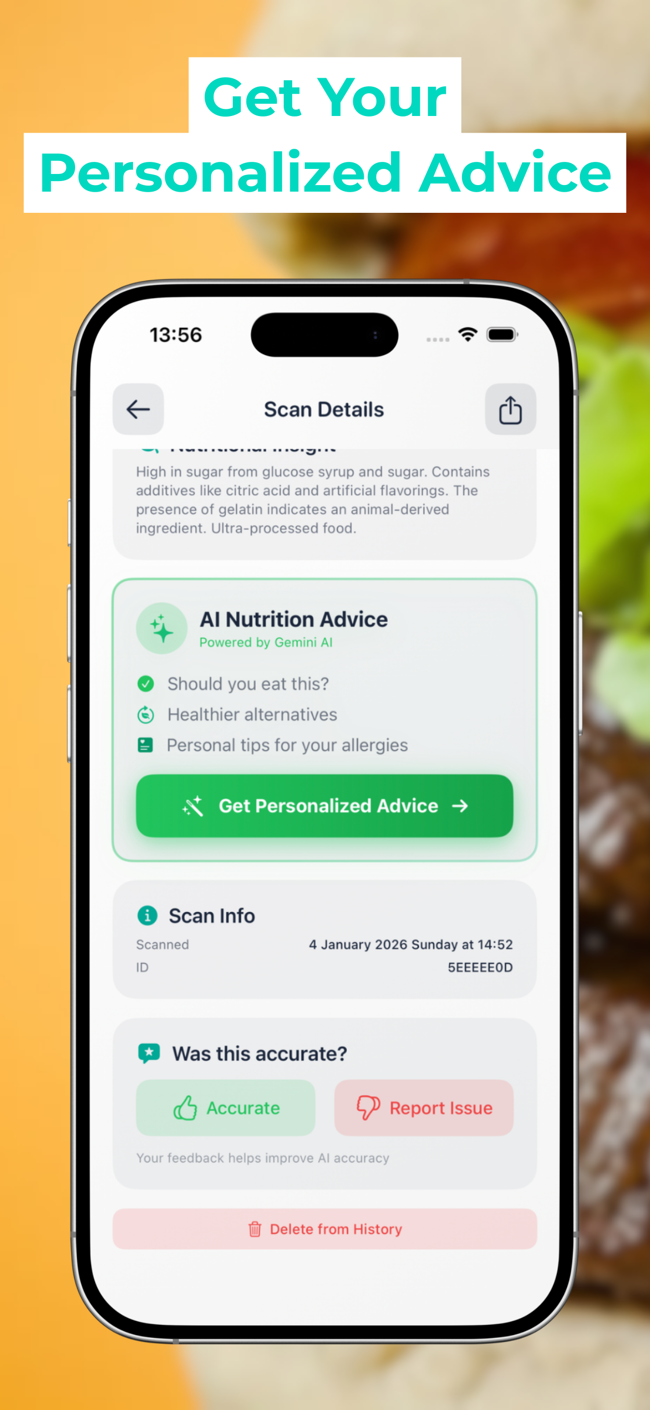Tuna app personalized nutrition advice screen with AI-generated health recommendations